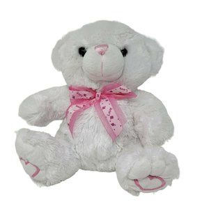 Teddy Bear Plush Stuffed Animal 12" White Pink Hearts Valentine's